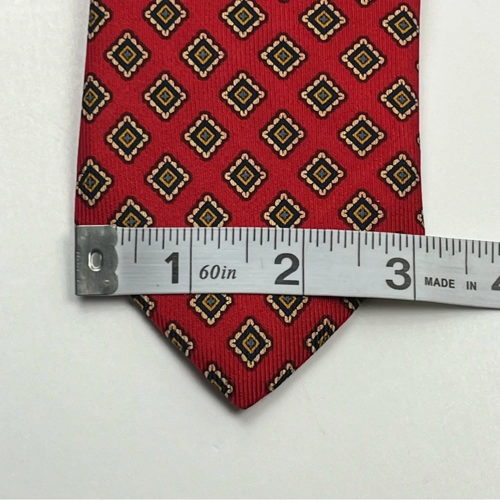 JZ Richards 100%‎ Silk Neck Tie Mens Red Geometric Print Made In USA
